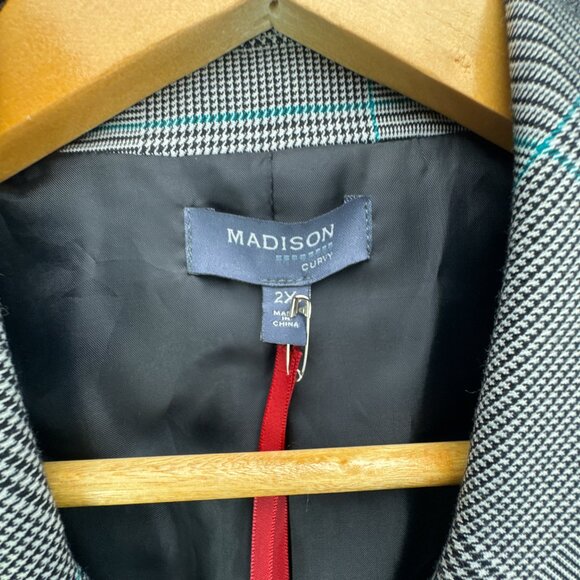 Madison Blazer Womens 2X Black White Glen Plaid Career Academia Open Jacket - Picture 6 of 16